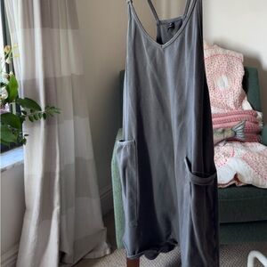 Gray Sleeveless Romper with Pockets